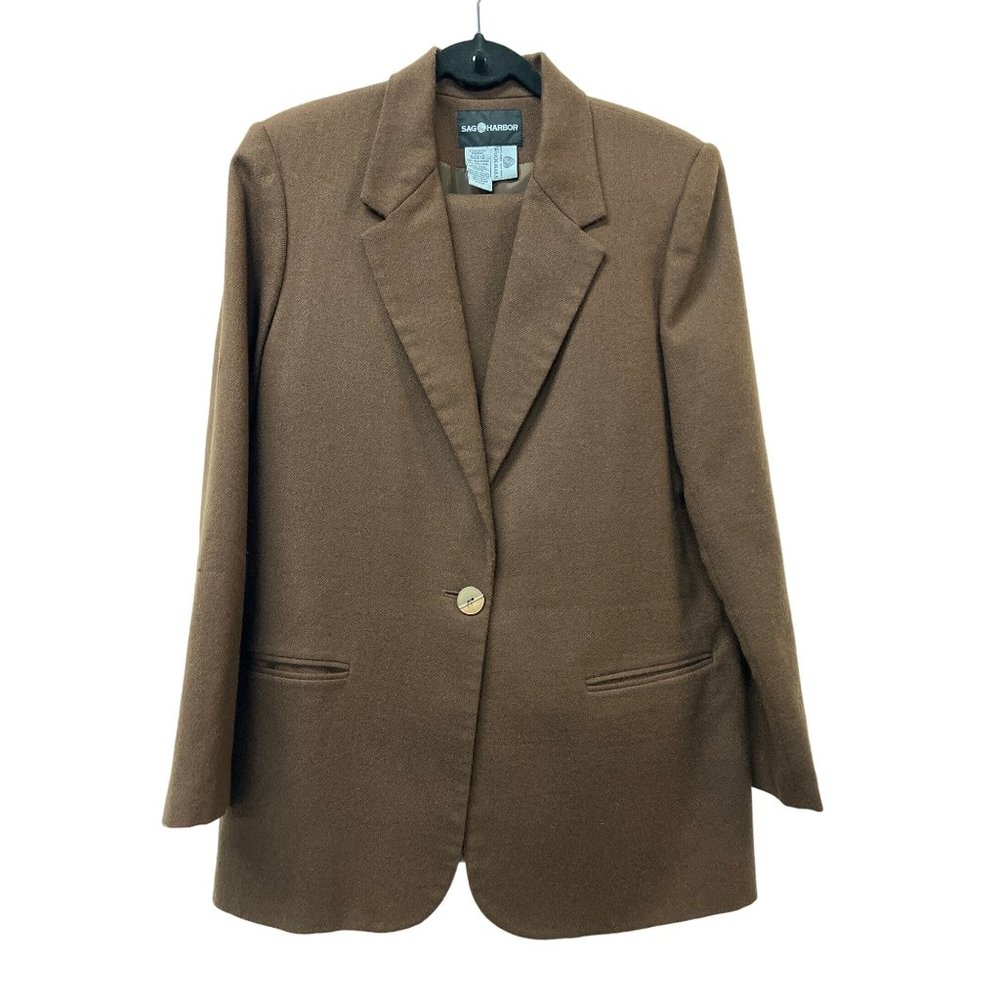 Sag Harbor Vintage Wool Brown Long Skirt Blazer Suit wonderful 2 piece
